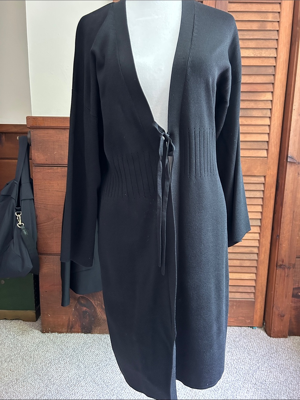 Black Long Tie-Front Knit Cardigan by Willie Smith
